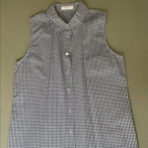 Equipment Gingham black white sleeveless cotton button shirt